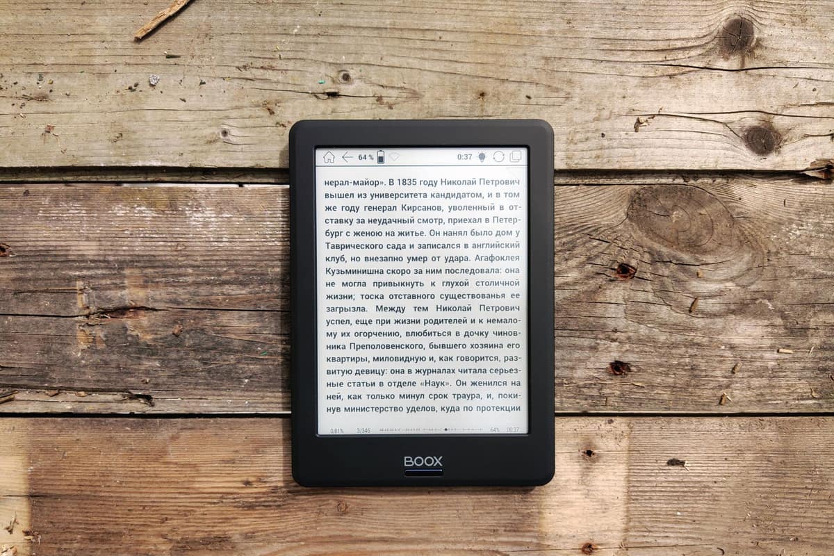 An e-reader resting on a bright table